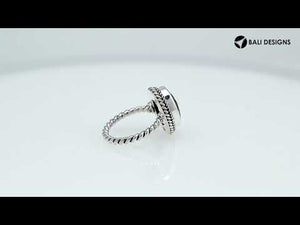 Sterling silver oval Lemon Quartz ring with faceted Quartz and rope bezel, wholesale jewelry from Indonesia.