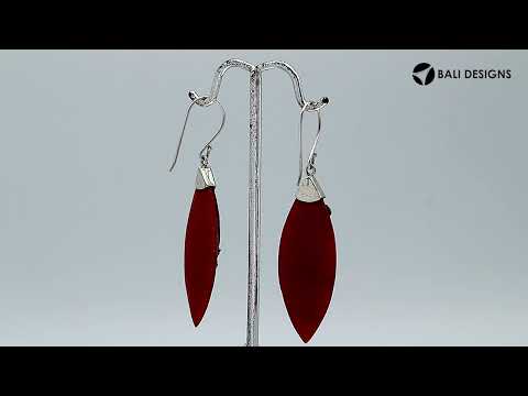 Sterling Silver Leaf Earrings With Red Coral