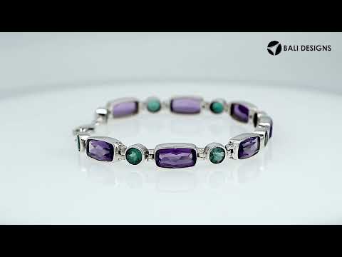 Wholesale sterling silver bracelet with Green Quartz and Amethyst Quartz handcrafted in Bali