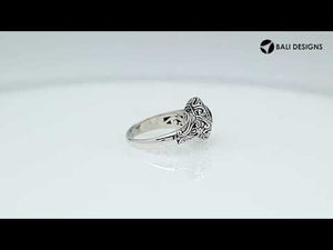 Sterling Silver Cushion Shape Statement Ring With Blue Topaz Quartz And Balinese Detailing