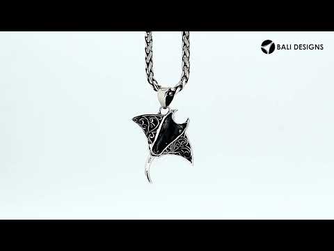 Sterling silver Mantaray pendant with abalone shell inlay and Balinese swirl carvings – wholesale jewelry