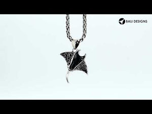 Sterling silver Mantaray pendant with abalone shell inlay and Balinese swirl carvings – wholesale jewelry