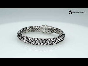925 sterling silver woven Bali bracelet with Emerald Quartz clasp and oxidized finish.
