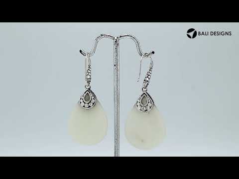 Wholesale sterling silver Mother Of Pearl pear-drop earrings with polished oxidized finish and earwire lock.