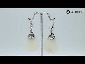 Wholesale sterling silver Mother Of Pearl pear-drop earrings with polished oxidized finish and earwire lock.