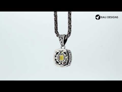 Wholesale Citrine Quartz cushion-cut sterling silver pendant with Balinese scroll design, handcrafted in Bali.