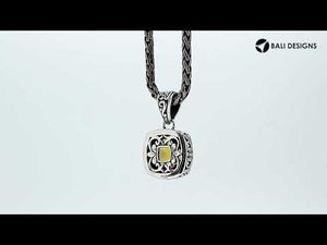 Wholesale Citrine Quartz cushion-cut sterling silver pendant with Balinese scroll design, handcrafted in Bali.