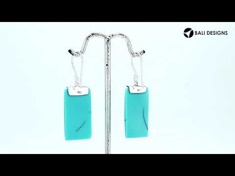 Turquoise Shell rectangular silver earrings with leaf scroll design