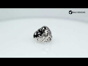 Sterling Silver Balinese Dome Shape Designer Statement Ring With Oxidized Swirl Pattern For Wholesale
