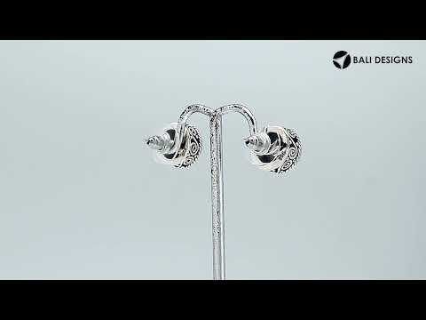 Sterling silver stud earrings with Gray Pearl and Balinese swirl detailing.