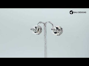 Sterling silver stud earrings with Gray Pearl and Balinese swirl detailing.