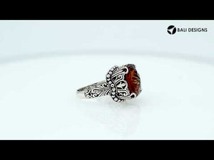 Wholesale sterling silver ring with cushion-cut Citrine Quartz, filigree band, and bead accents, handcrafted in Bali.