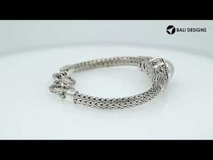 Sterling silver Balinese bracelet with pearl centerpiece and oxidized handcrafted detailing