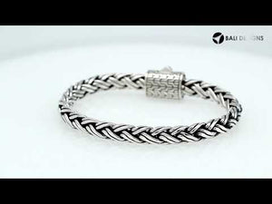 Wholesale sterling silver handwoven Bali chain bracelet with designer clasp – 925 silver unisex jewelry for retailers and resellers.