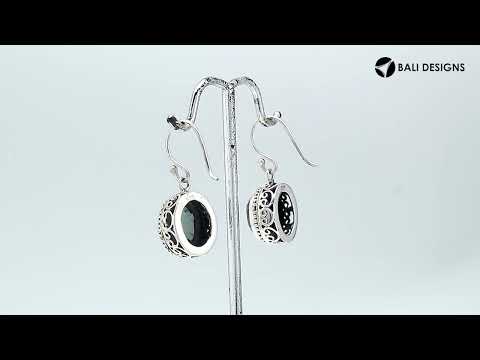 Sterling Silver Mystic Quartz round hook earrings with ornate Balinese frame handcrafted in Bali
