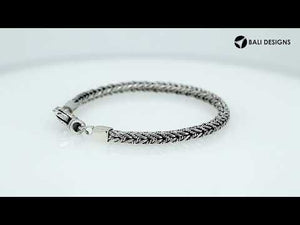 Sterling silver wheat chain bracelet with oxidized finish and hook clasp handcrafted in Bali.