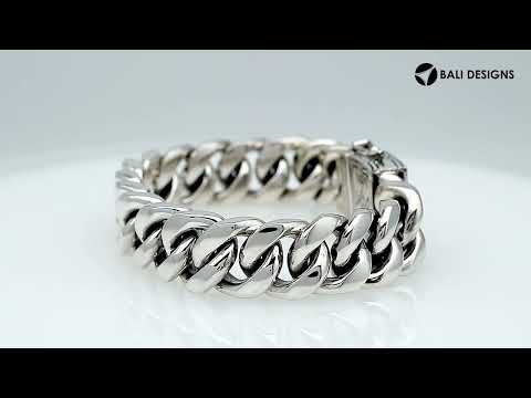 Silver Curb Chain Bracelet With Geometric Box Clasp In 925 Sterling Silver For Wholesale
