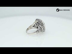 Sterling silver Woman London Blue Topaz Quartz ring with cushion-cut Quartz and Balinese carvings – wholesale jewelry