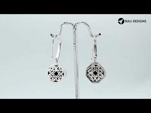 Wholesale Sterling Silver Black Onyx Square Frame Dangle Earrings With Bali Pattern