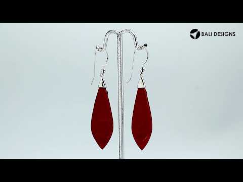Red Coral Shell Silver Leaf Drop Earrings