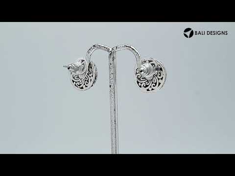 Wholesale Sterling Silver Bali Swirl Blue Topaz Quartz Stud Earrings With Oxidized Detailing Handcrafted In Bali