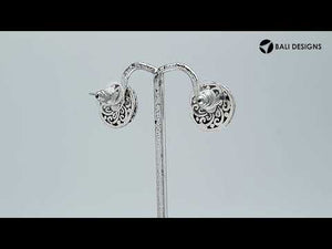 Wholesale Sterling Silver Bali Swirl Blue Topaz Quartz Stud Earrings With Oxidized Detailing Handcrafted In Bali