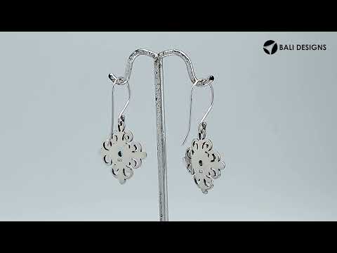 Silver Cross Earrings With Blue Topaz Quartz Stone