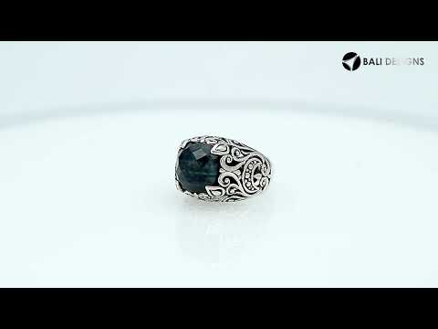 Sterling Silver Balinese Scroll Pattern Ring With Sapphire Quartz