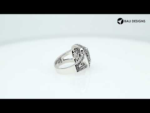 Sterling Silver Blue Topaz Quartz Cushion Balinese Ring Handcrafted In Indonesia