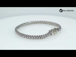 Sterling Silver & 18K Gold Bali Wheat Bracelet With Brick Pattern Dual-Tone Clasp And Angled Gold Inlay