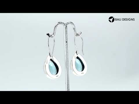 Sterling Silver pear-cut Smoky Quartz hook earrings handcrafted in Bali with polished bezel frame and elegant finish.