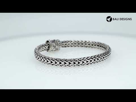 925 Sterling Silver woven bracelet with Balinese detailing and push lock clasp