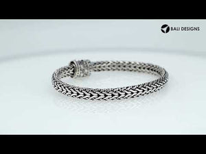 925 Sterling Silver woven bracelet with Balinese detailing and push lock clasp