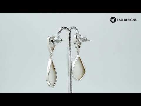 Mother Of Pearl silver geometric drop earrings with polished finish