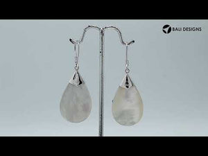 Sterling silver Mother Of Pearl long teardrop earrings with earwire lock