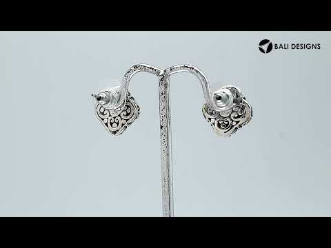 Wholesale Sterling Silver Vintage Floral Mabe Pearl Stud Earrings With Oxidized Bali Detailing