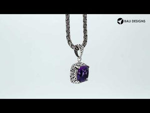 925 Sterling Silver Amethyst Quartz Cushion Shape Filigree Pendant For Wholesale