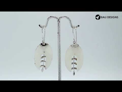 Mother of Pearl oval earrings with silver leaf design