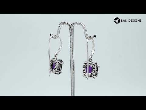 Sterling Silver Round Amethyst Quartz Earrings With Sculpted Scroll Prongs Handcrafted In Bali