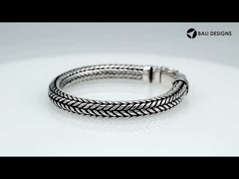 Two-angle product image of a 7MM 925 sterling silver woven rope bracelet with a secure latch clasp, shown on white background.