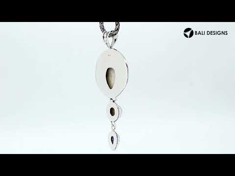 Sterling Silver Fresh Water Pearl Amethyst Quartz Bone Pendant With Textured Sunburst Frame.