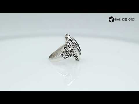 Sterling Silver Oval Shape Balinese Statement Ring With Blue Topaz Quartz