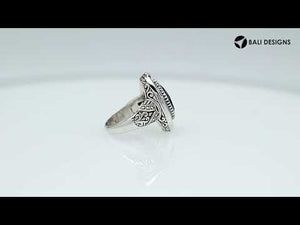 Sterling Silver Oval Shape Balinese Statement Ring With Blue Topaz Quartz