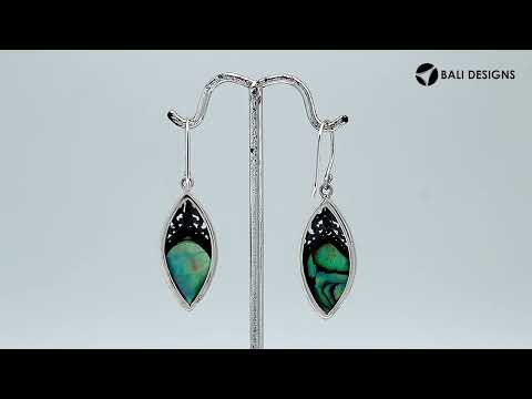 Wholesale sterling silver marquise earrings with Abalone Shell and ornate silver detailing.