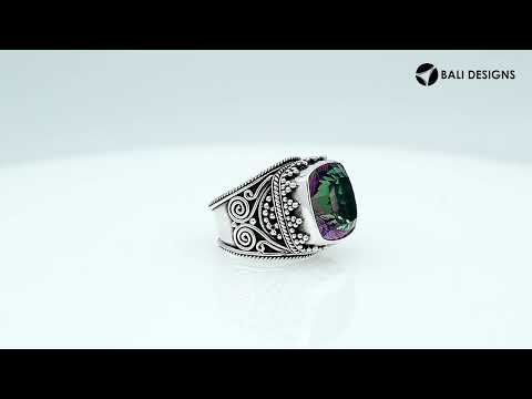 Wholesale Sterling Silver Mystic Quartz Ring With Balinese Swirl Detailing Handcrafted In Bali