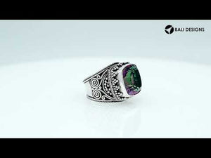 Wholesale Sterling Silver Mystic Quartz Ring With Balinese Swirl Detailing Handcrafted In Bali