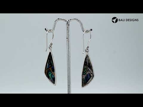 Sterling Silver Abalone Shell Geometric Drop Earrings With Earwire Lock