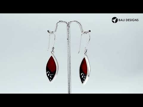 Sterling Silver Red Coral Marquise Drop Earrings With Earwire Lock