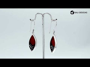 Sterling Silver Red Coral Marquise Drop Earrings With Earwire Lock
