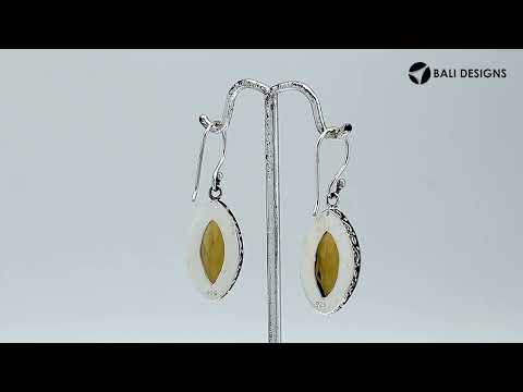 Wholesale sterling silver marquise-shaped Citrine Quartz earrings with polished finish and earwire lock.